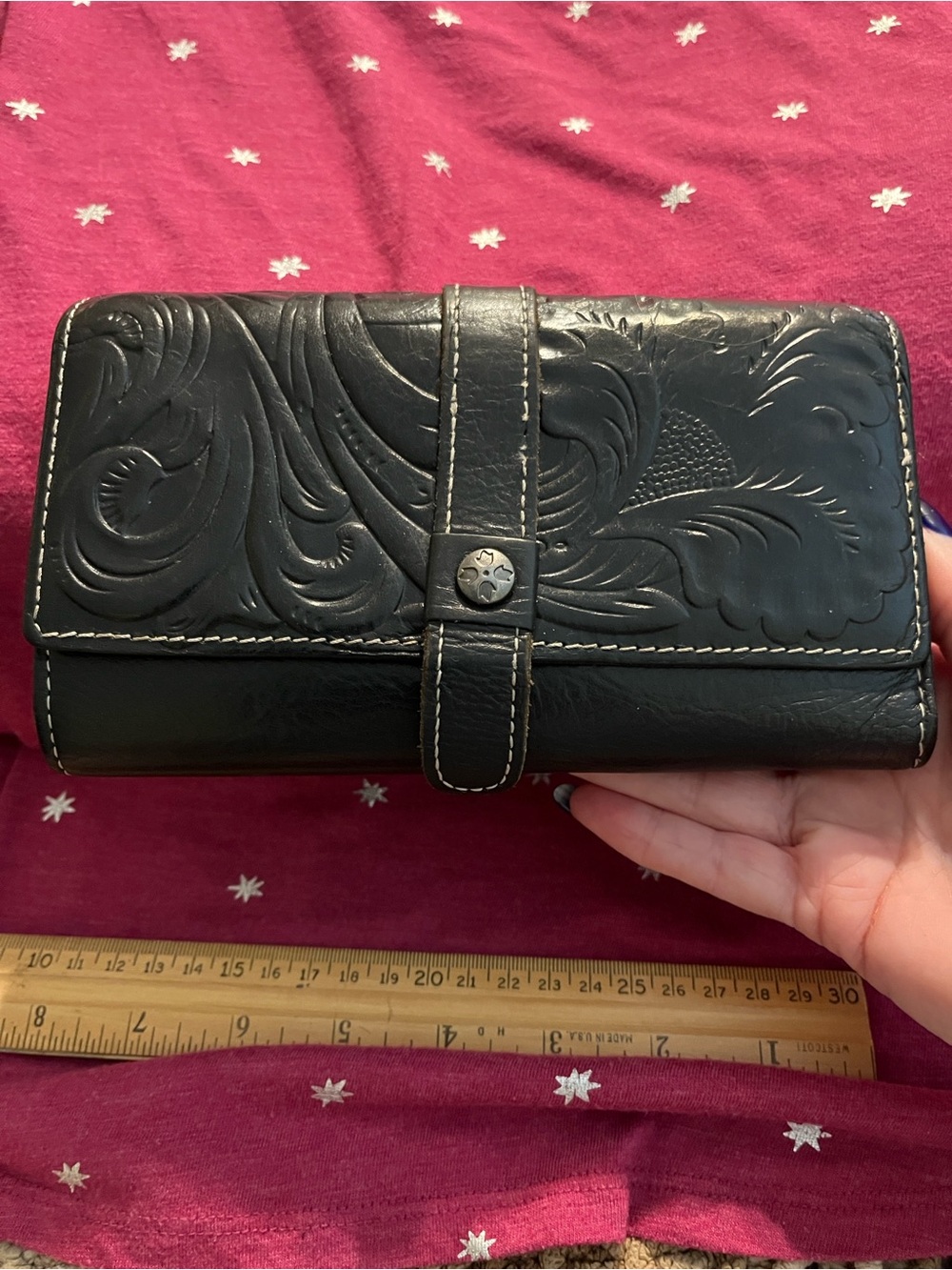 EUC Patricia Nash Tooled Black Leather Clutch Wallet